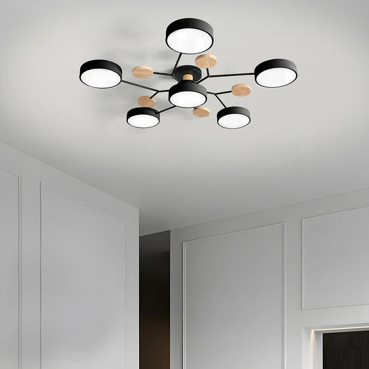 Modern LED Semi-Flush Ceiling Light | Round Multi-Arm Chandelier