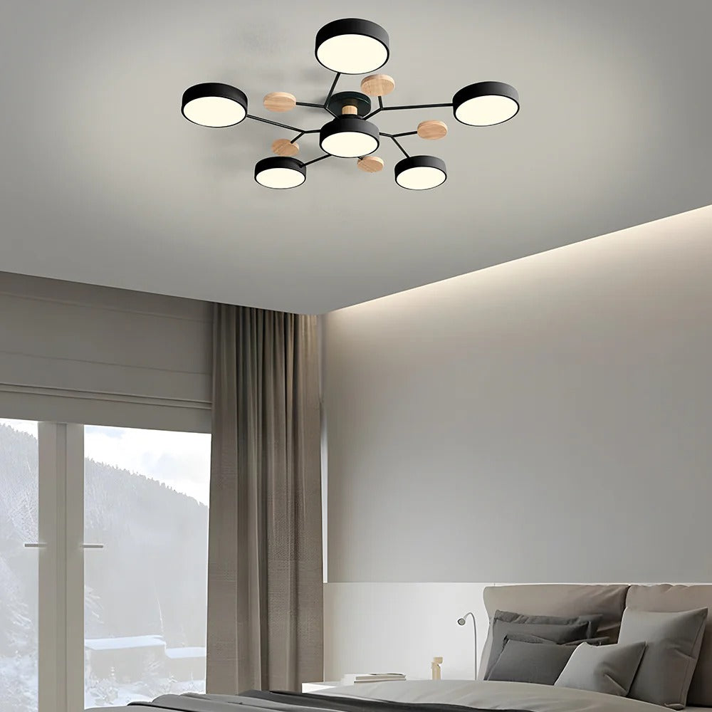 Modern LED Semi-Flush Ceiling Light | Round Multi-Arm Chandelier