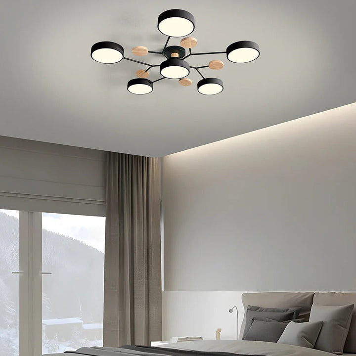 Modern LED Semi-Flush Ceiling Light | Round Multi-Arm Chandelier