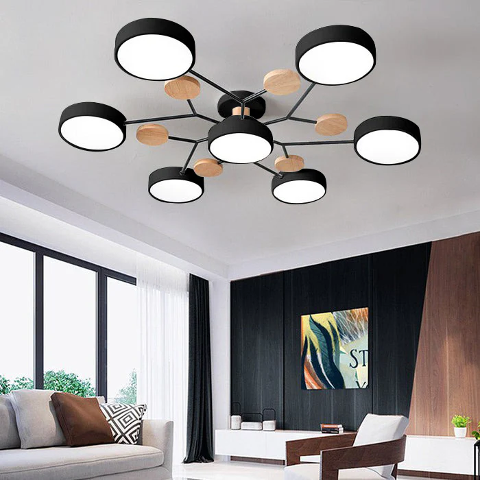 Modern LED Semi-Flush Ceiling Light in Black