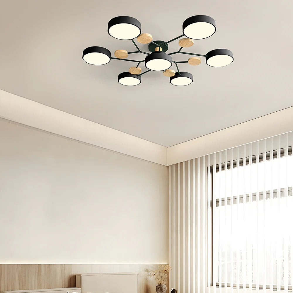 Modern LED Semi-Flush Ceiling Light | Round Multi-Arm Chandelier