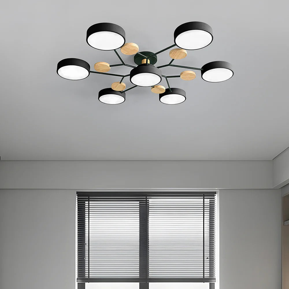 Modern LED Semi-Flush Ceiling Light | Round Multi-Arm Chandelier