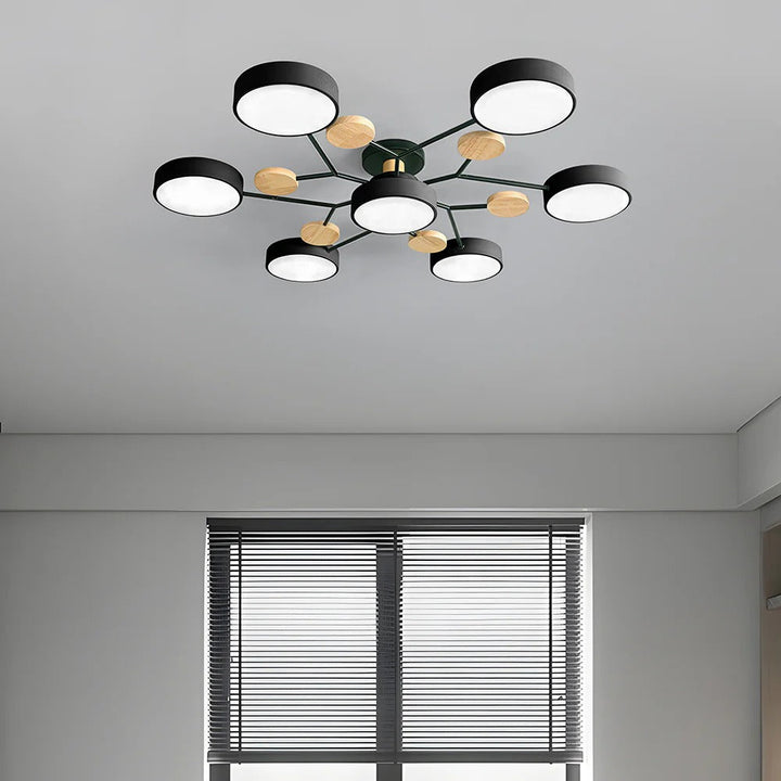 Modern LED Semi-Flush Ceiling Light | Round Multi-Arm Chandelier
