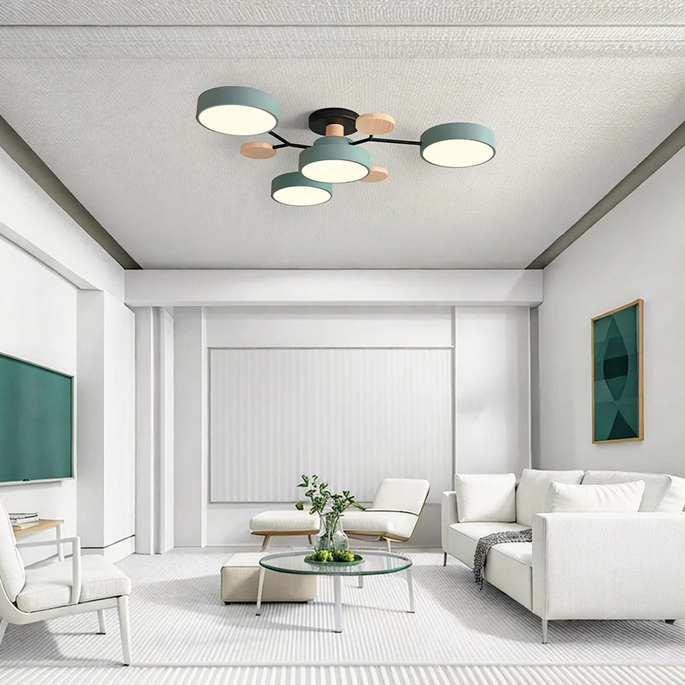 Modern LED Semi-Flush Ceiling Light | Round Multi-Arm Chandelier