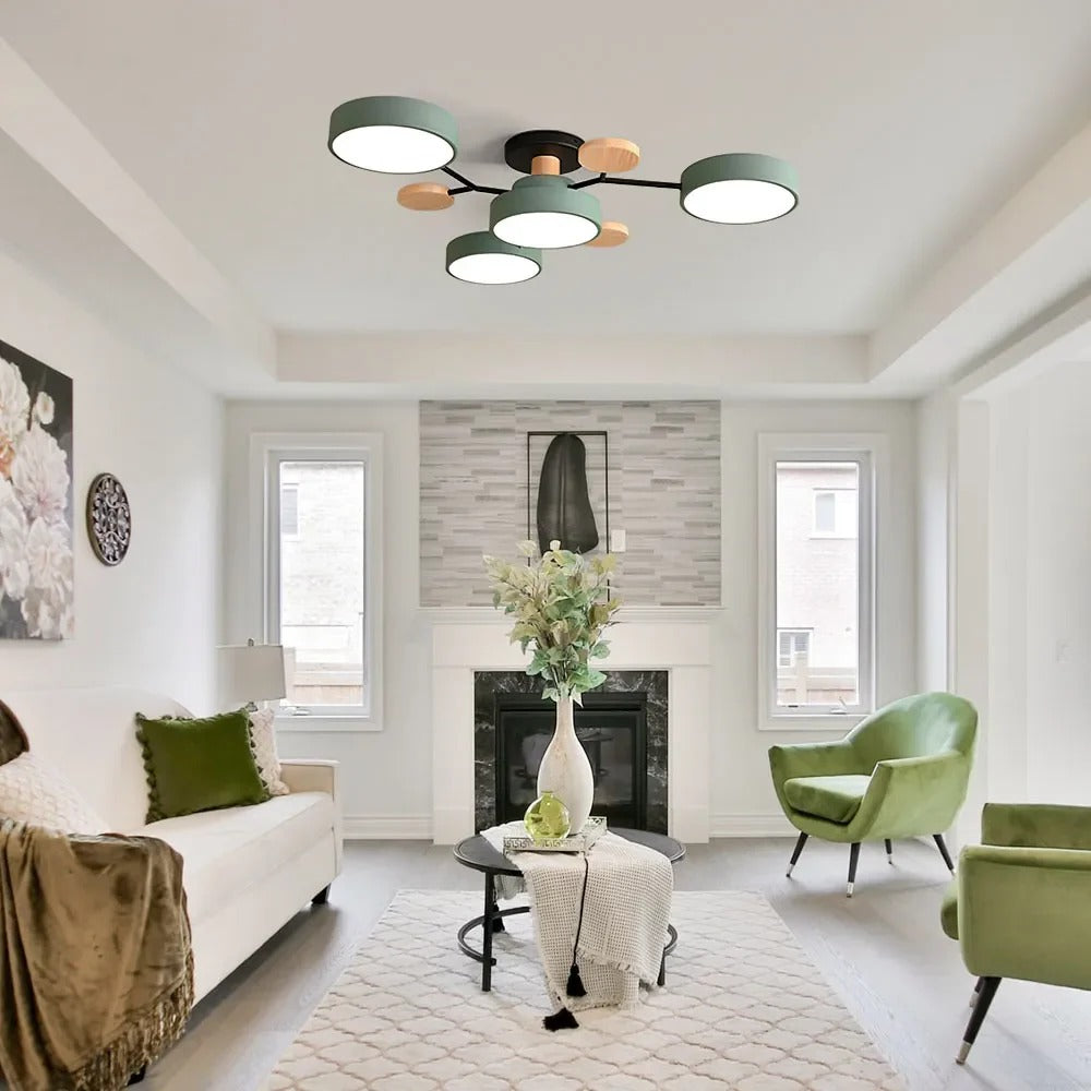 Modern LED Semi-Flush Ceiling Light | Round Multi-Arm Chandelier