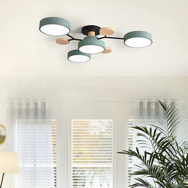 Modern LED Semi-Flush Ceiling Light | Round Multi-Arm Chandelier