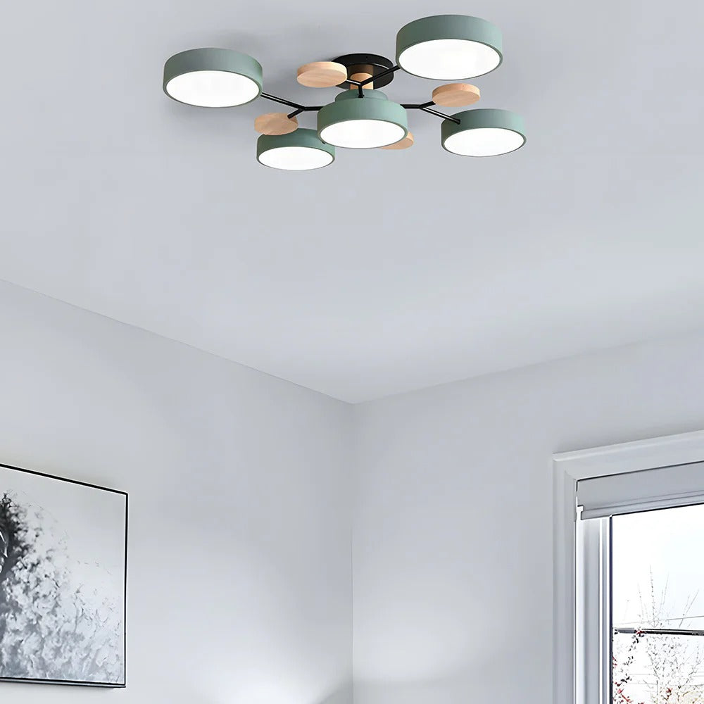 Modern LED Semi-Flush Ceiling Light | Round Multi-Arm Chandelier