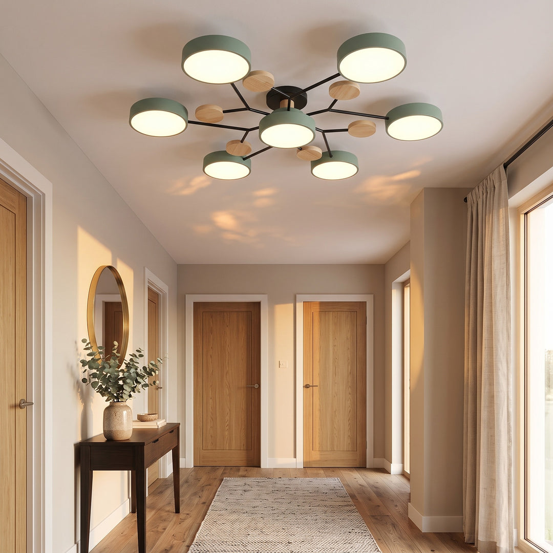 Modern LED Semi-Flush Ceiling Light styled in a home interior
