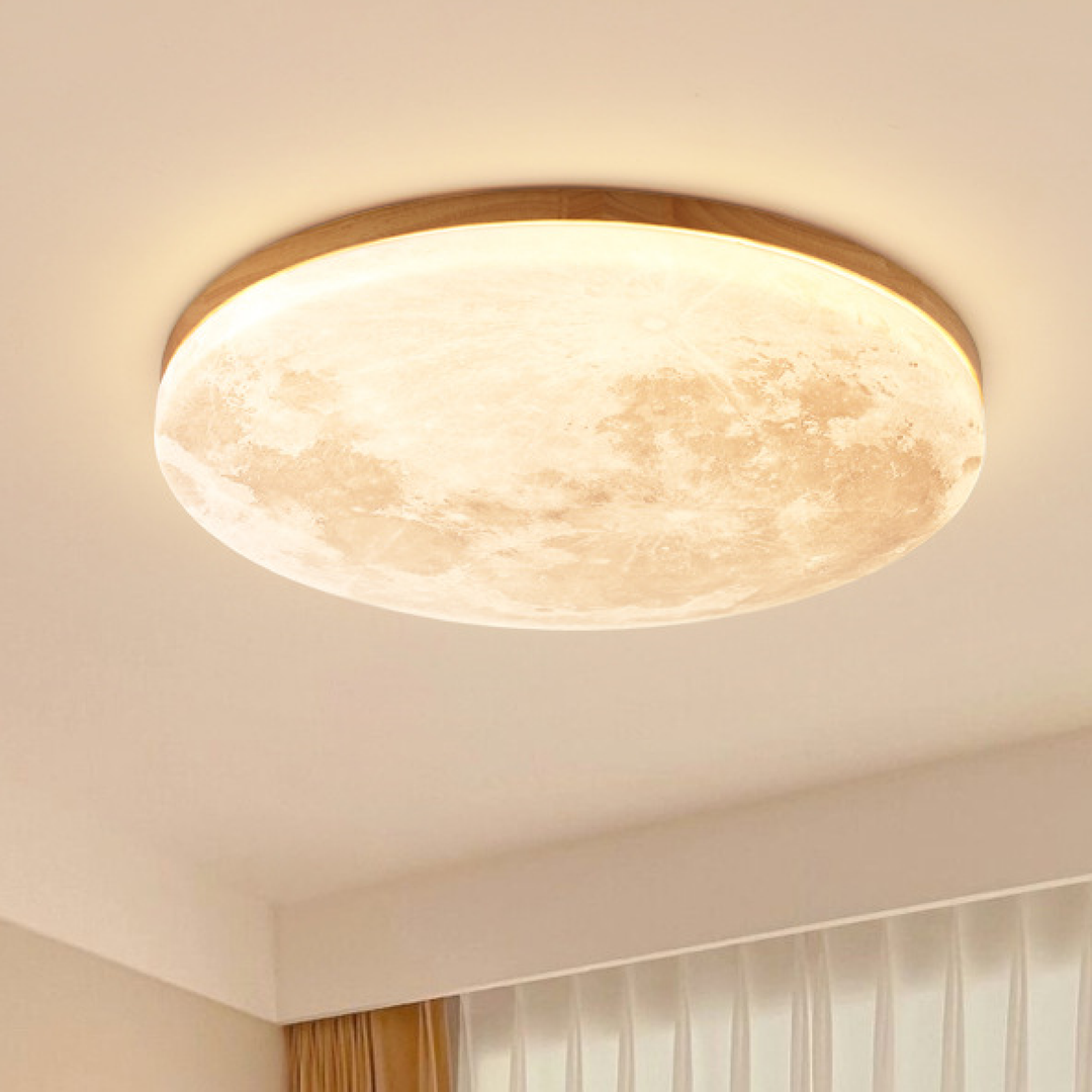 Moon LED Flush Ceiling Light – Colour: Light Wood, Colour Temperature: 3000K Warm White