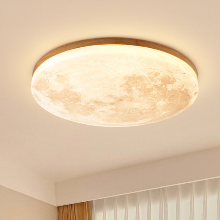 Moon LED Flush Ceiling Light – Colour: Light Wood, Colour Temperature: 3000K Warm White