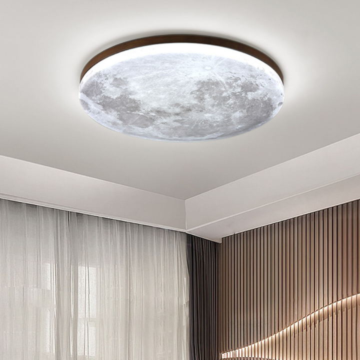 Moon LED Flush Ceiling Light – Colour: Dark Wood, Colour Temperature: 3000K Warm White