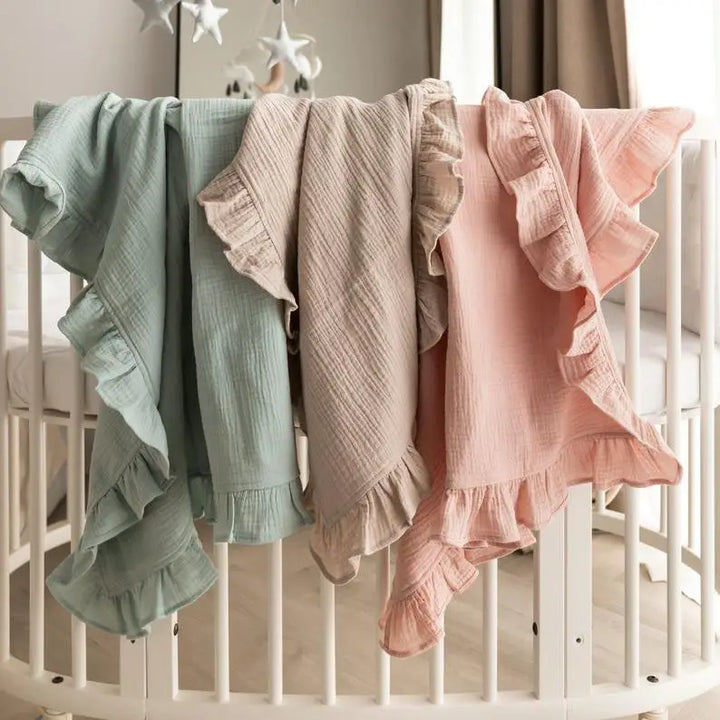 Organic Cotton Muslin Swaddle | Soft Ruffled Baby Blanket