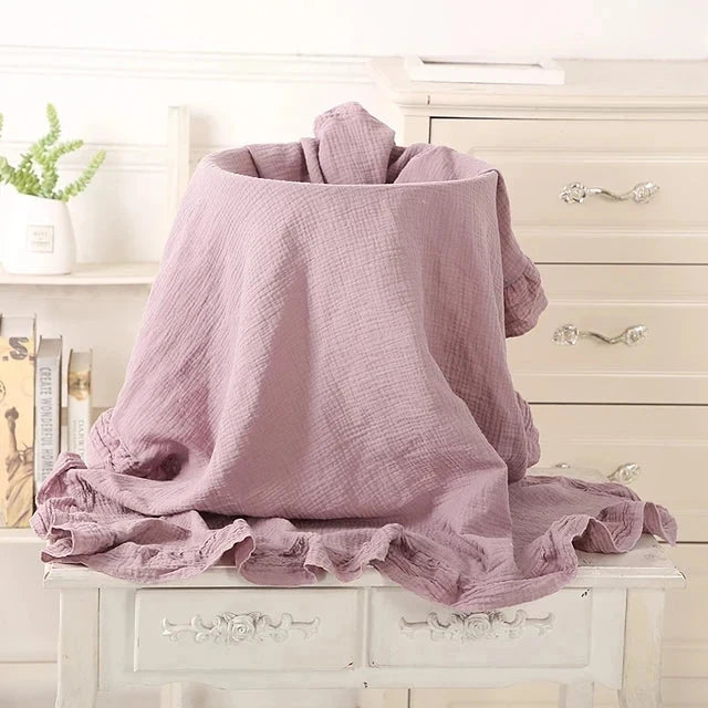 Organic Cotton Muslin Swaddle | Soft Ruffled Baby Blanket