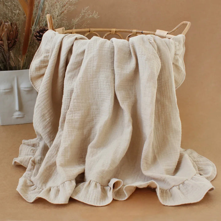 Organic Cotton Muslin Swaddle | Soft Ruffled Baby Blanket