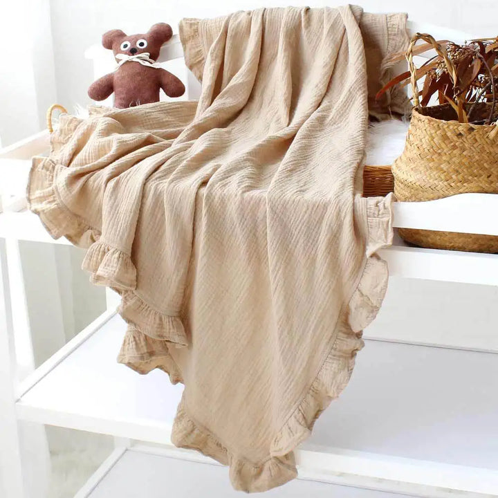 Organic Cotton Muslin Swaddle | Soft Ruffled Baby Blanket