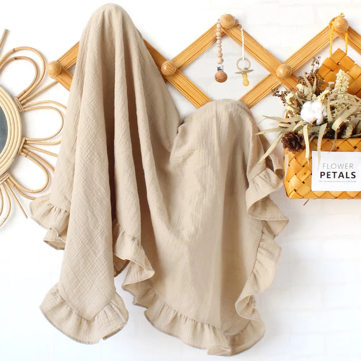 Organic Cotton Muslin Swaddle | Soft Ruffled Baby Blanket