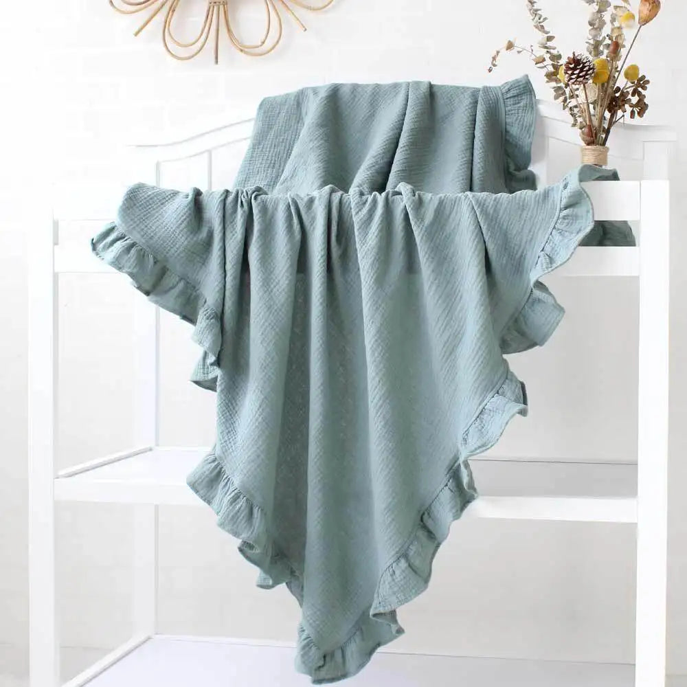 Organic Cotton Muslin Swaddle | Soft Ruffled Baby Blanket
