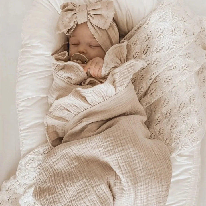 Organic Cotton Muslin Swaddle | Soft Ruffled Baby Blanket