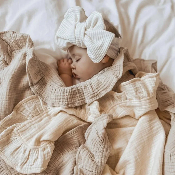 Organic Cotton Muslin Swaddle | Soft Ruffled Baby Blanket