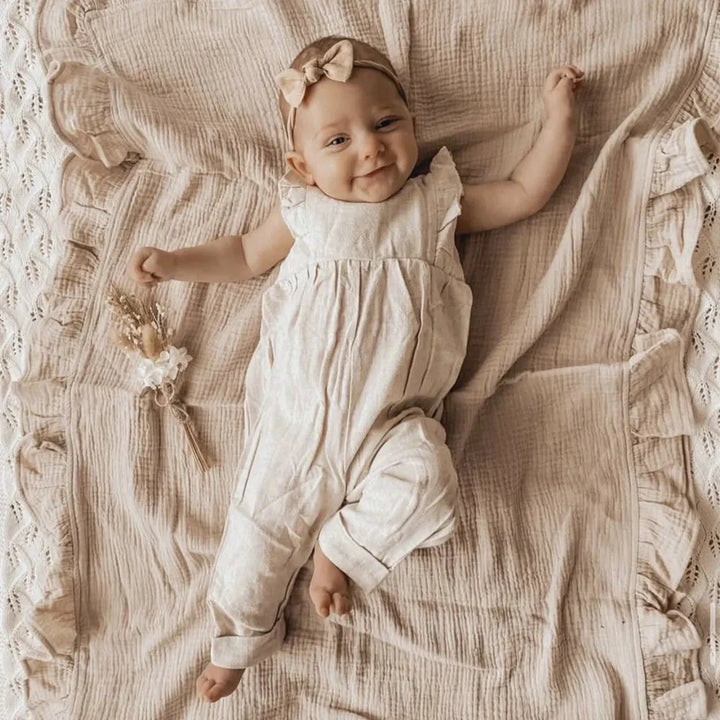 Organic Cotton Muslin Swaddle | Soft Ruffled Baby Blanket