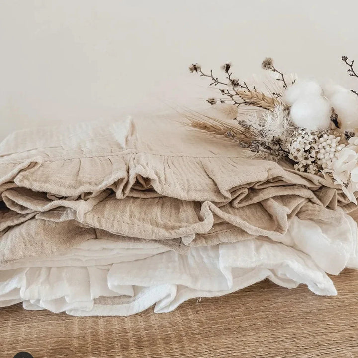 Organic Cotton Muslin Swaddle | Soft Ruffled Baby Blanket