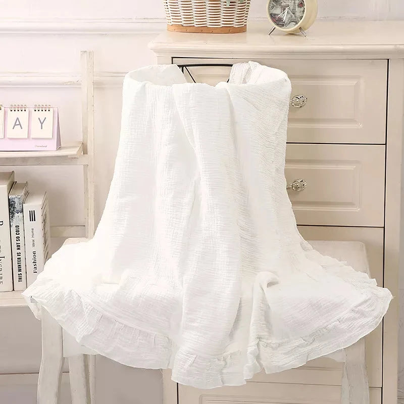 Organic Cotton Muslin Swaddle | Soft Ruffled Baby Blanket