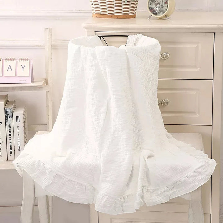 Organic Cotton Muslin Swaddle | Soft Ruffled Baby Blanket