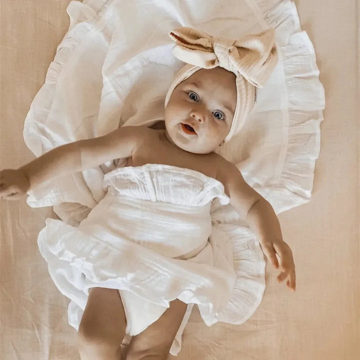 Organic Cotton Muslin Swaddle | Soft Ruffled Baby Blanket