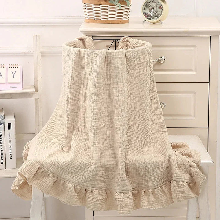 Organic Cotton Muslin Swaddle | Soft Ruffled Baby Blanket