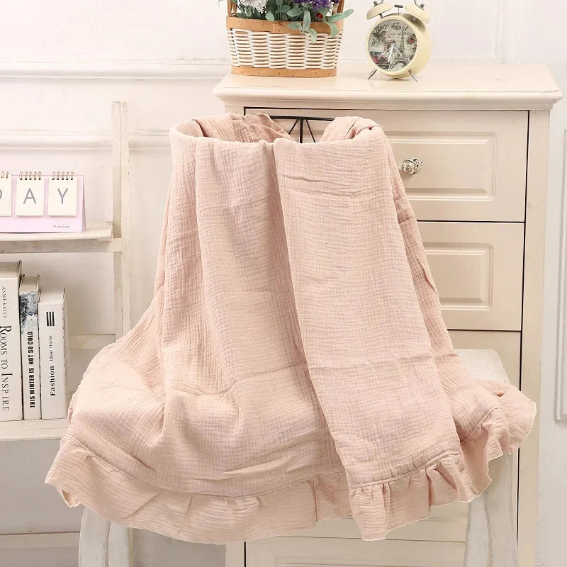 Organic Cotton Muslin Swaddle | Soft Ruffled Baby Blanket