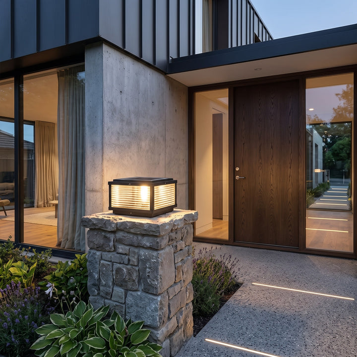 Outdoor Post Mounted Lamp - Square Ribbed Pillar Light