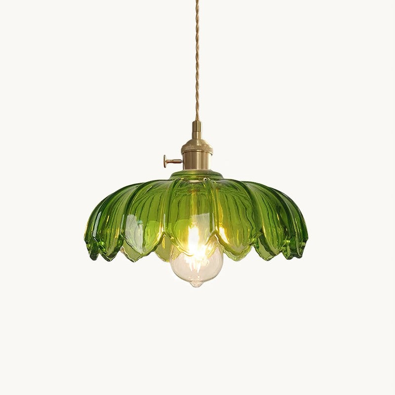 Pendant Lamp - Flower-Shaped Glass Shade with Brass Finish