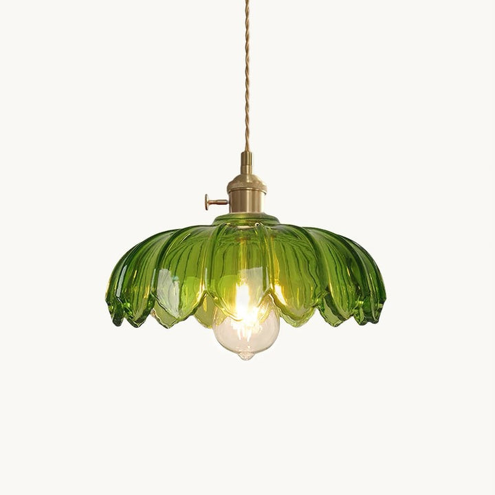 Pendant Lamp - Flower-Shaped Glass Shade with Brass Finish
