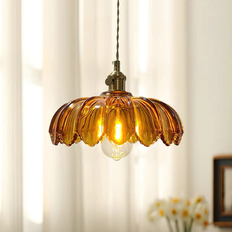Pendant Lamp - Flower-Shaped Glass Shade with Brass Finish