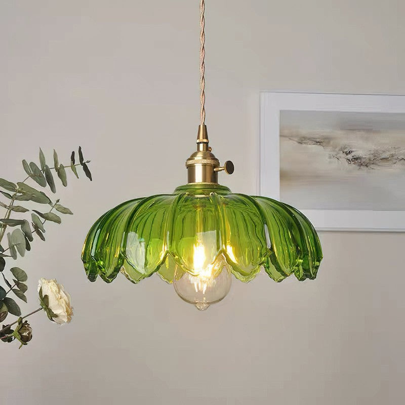 Pendant Lamp - Flower-Shaped Glass Shade with Brass Finish