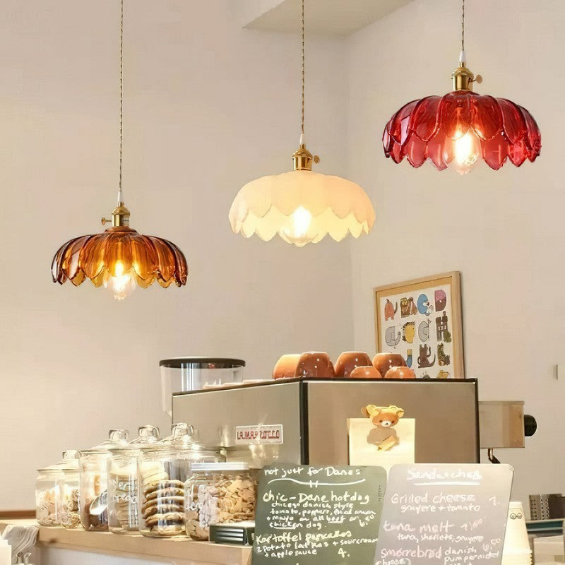Pendant Lamp - Flower-Shaped Glass Shade with Brass Finish