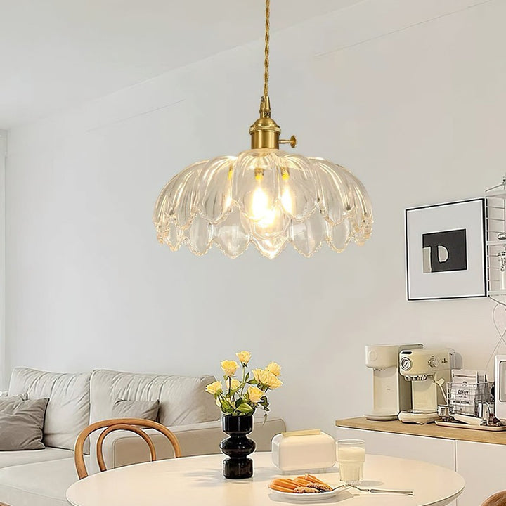 Pendant Lamp - Flower-Shaped Glass Shade with Brass Finish