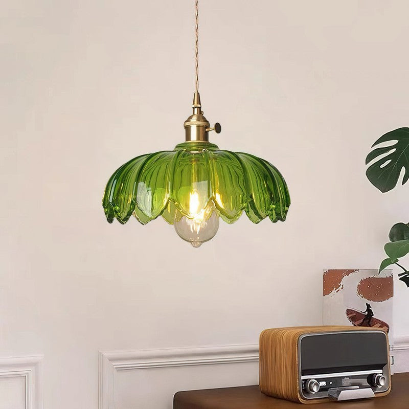 Pendant Lamp - Flower-Shaped Glass Shade with Brass Finish