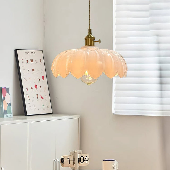 Pendant Lamp - Flower-Shaped Glass Shade with Brass Finish