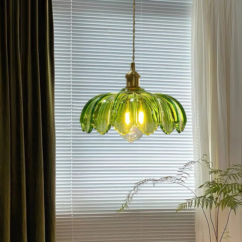 Pendant Lamp - Flower-Shaped Glass Shade with Brass Finish