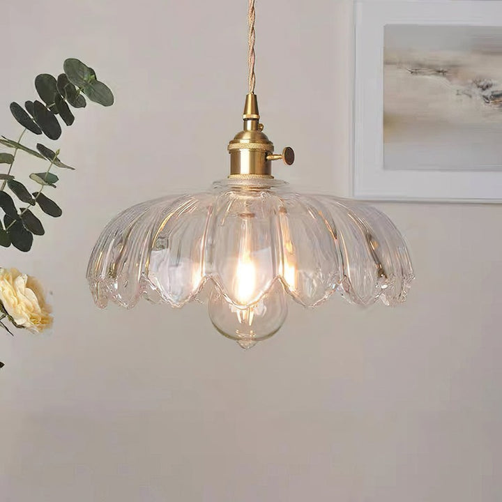 Pendant Lamp - Flower-Shaped Glass Shade with Brass Finish