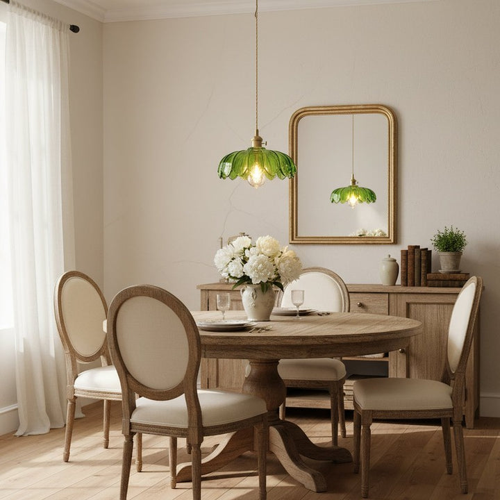 Pendant Lamp - Flower-Shaped Glass Shade with Brass Finish