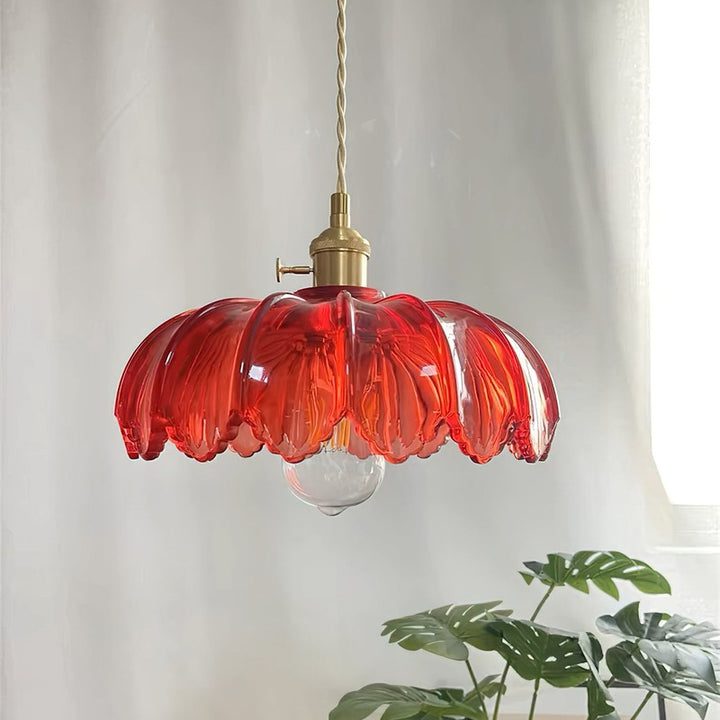 Pendant Lamp - Flower-Shaped Glass Shade with Brass Finish