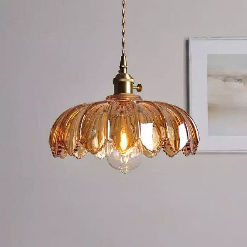 Pendant Lamp - Flower-Shaped Glass Shade with Brass Finish