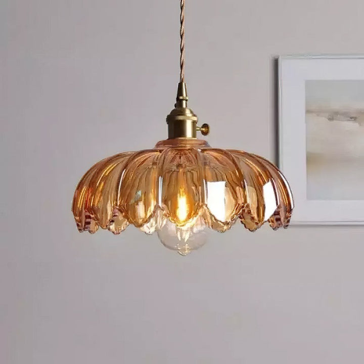 Pendant Lamp - Flower-Shaped Glass Shade with Brass Finish
