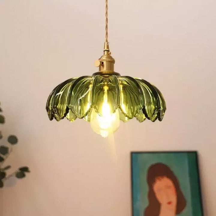 Pendant Lamp - Flower-Shaped Glass Shade with Brass Finish