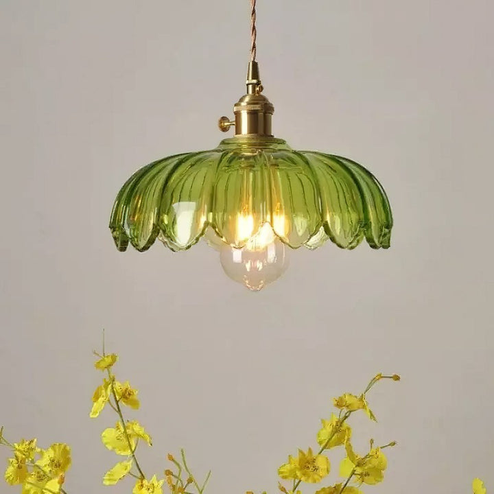 Pendant Lamp - Flower-Shaped Glass Shade with Brass Finish