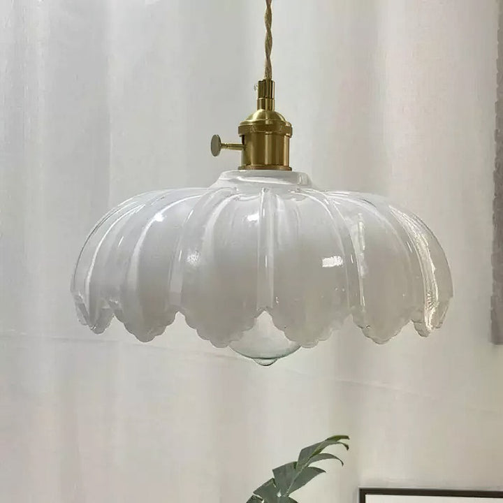 Pendant Lamp - Flower-Shaped Glass Shade with Brass Finish
