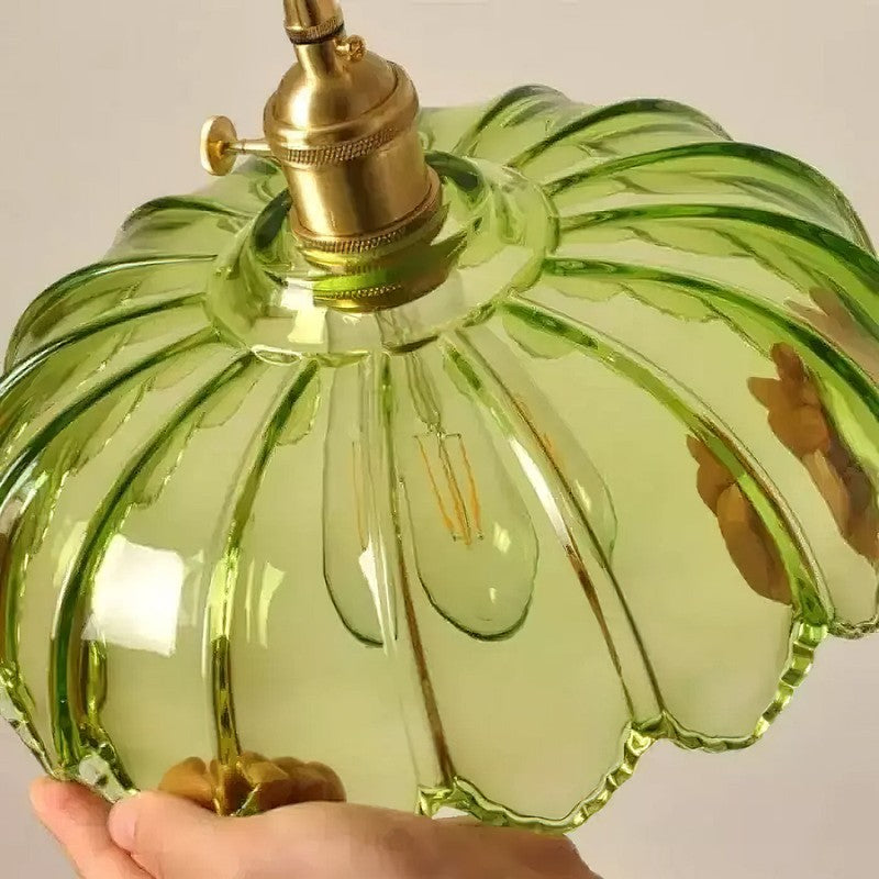 Pendant Lamp - Flower-Shaped Glass Shade with Brass Finish