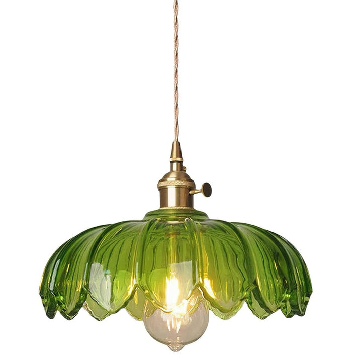 Pendant Lamp - Flower-Shaped Glass Shade with Brass Finish
